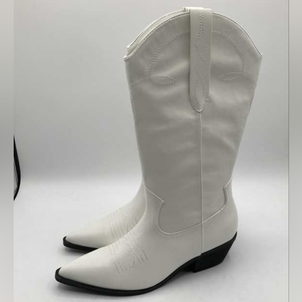 The Drop Women's Ace Midshaft Western Boot, White 6.5